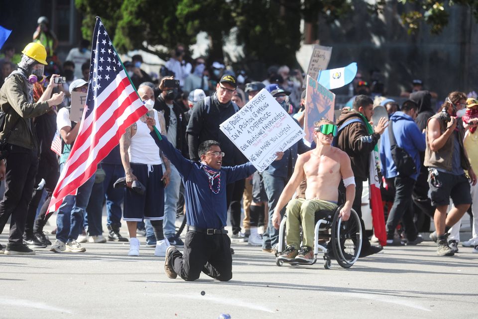 Demonstrators at a 'No Kings' protest against US president Donald Trump in Los Angeles. Photo: Reuters